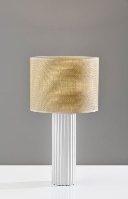 24" White Ceramic Cylinder Table Lamp With Beige Drum Shade HomeRoots