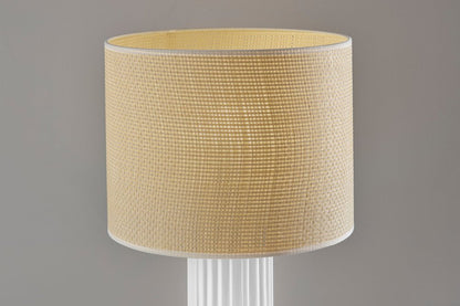 24" White Ceramic Cylinder Table Lamp With Beige Drum Shade HomeRoots