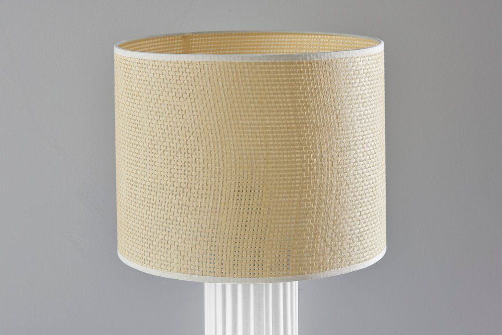 24" White Ceramic Cylinder Table Lamp With Beige Drum Shade — view 4