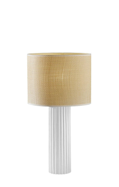 24" White Ceramic Cylinder Table Lamp With Beige Drum Shade HomeRoots