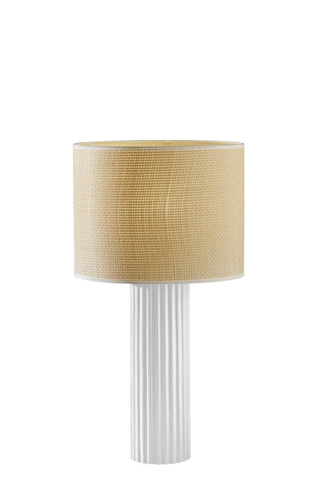24" White Ceramic Cylinder Table Lamp With Beige Drum Shade — view 7