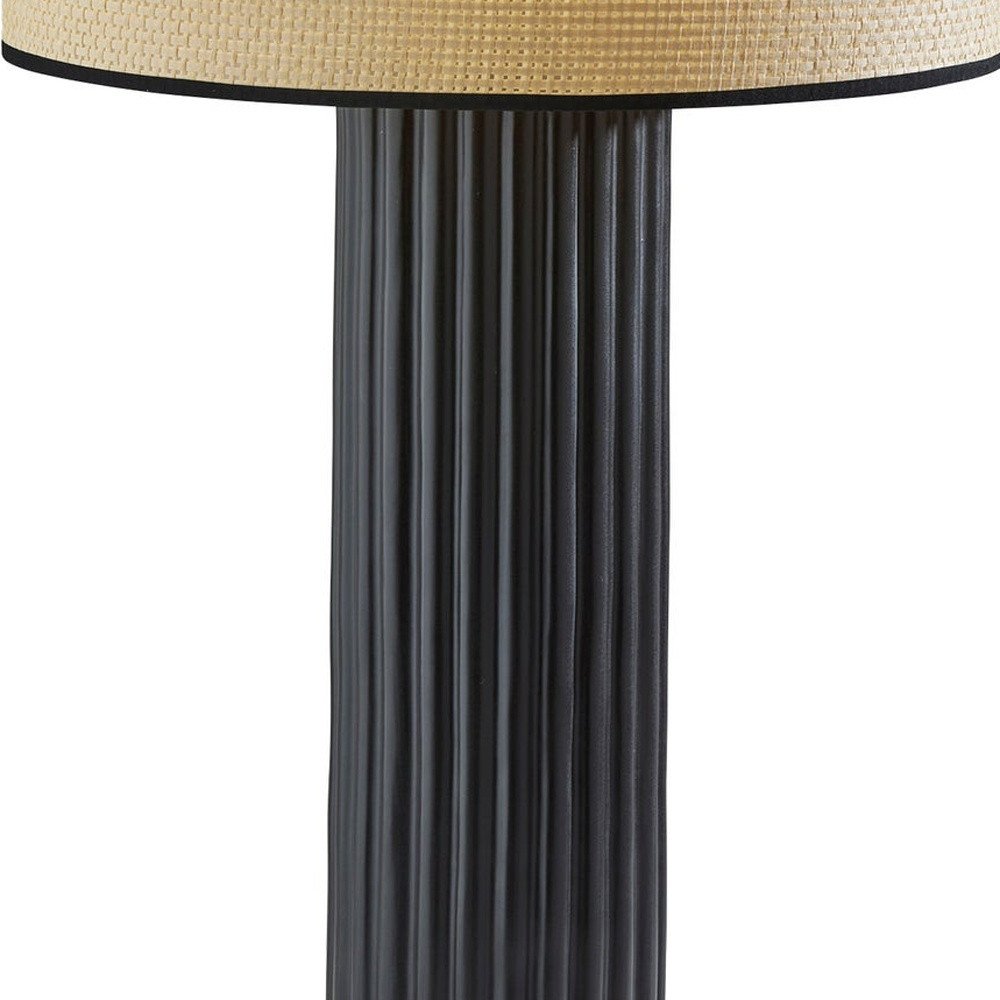 29" Black Ceramic Cylinder Table Lamp With Beige Drum Shade — view 10