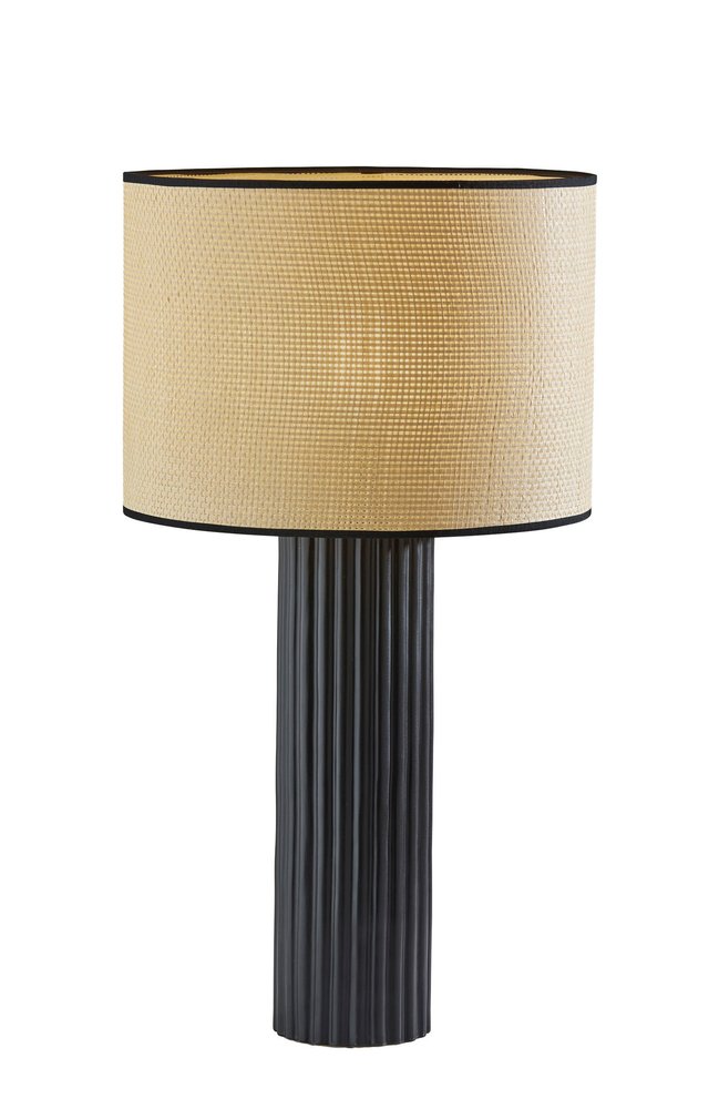 29" Black Ceramic Cylinder Table Lamp With Beige Drum Shade — view 1