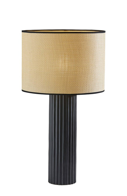 29" Black Ceramic Cylinder Table Lamp With Beige Drum Shade HomeRoots