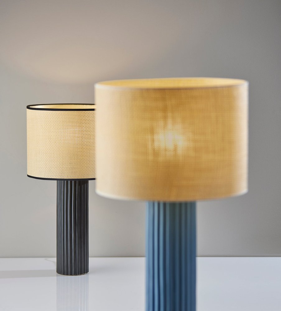 29" Black Ceramic Cylinder Table Lamp With Beige Drum Shade — view 4