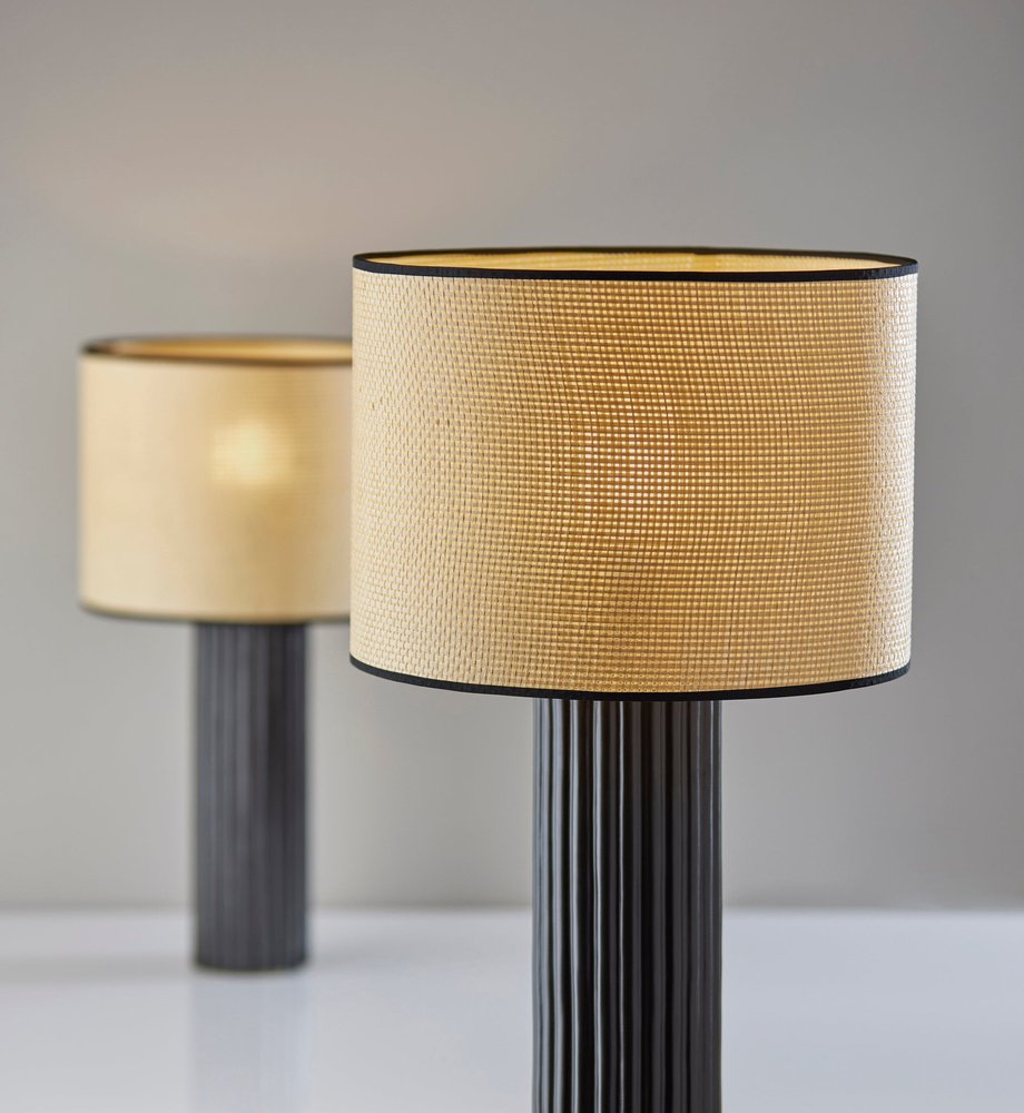 29" Black Ceramic Cylinder Table Lamp With Beige Drum Shade — view 5
