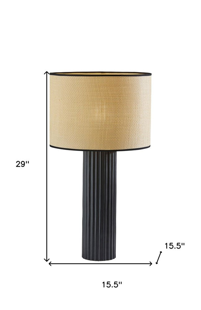 29" Black Ceramic Cylinder Table Lamp With Beige Drum Shade — view 8