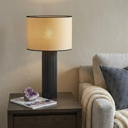 29" Black Ceramic Cylinder Table Lamp With Beige Drum Shade HomeRoots