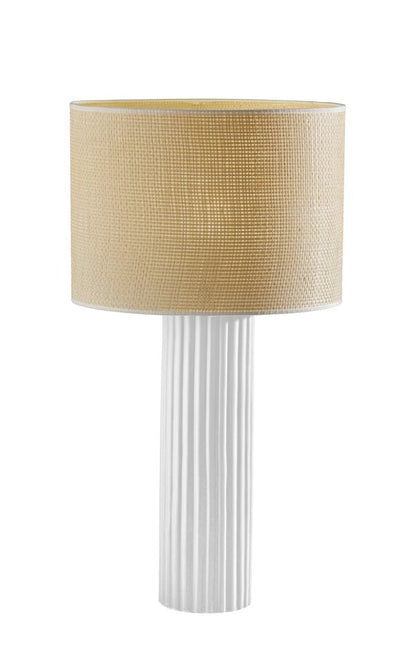 29" White Ceramic Cylinder Table Lamp With Beige Drum Shade HomeRoots