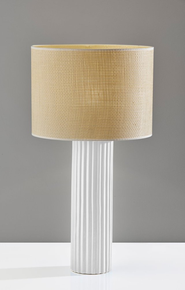 29" White Ceramic Cylinder Table Lamp With Beige Drum Shade HomeRoots