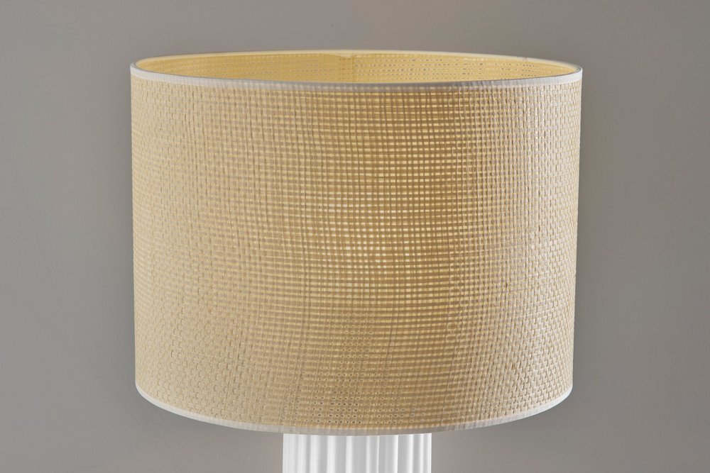 29" White Ceramic Cylinder Table Lamp With Beige Drum Shade HomeRoots