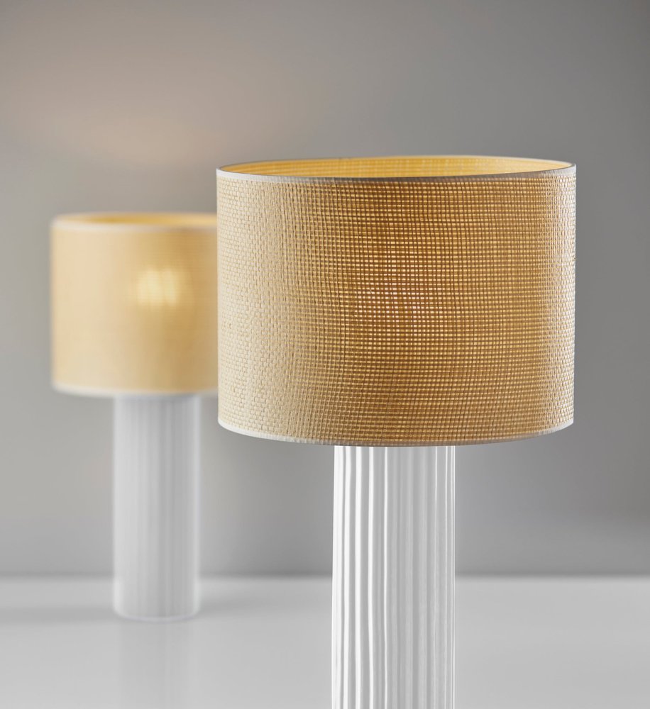 29" White Ceramic Cylinder Table Lamp With Beige Drum Shade HomeRoots