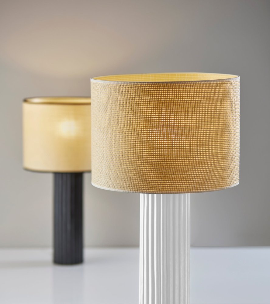 29" White Ceramic Cylinder Table Lamp With Beige Drum Shade HomeRoots