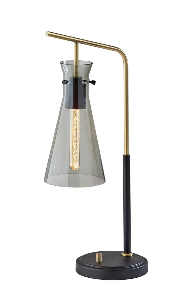 24" Black and Gold Metal Desk Lamp With Light Gray Cone Shade — view 1