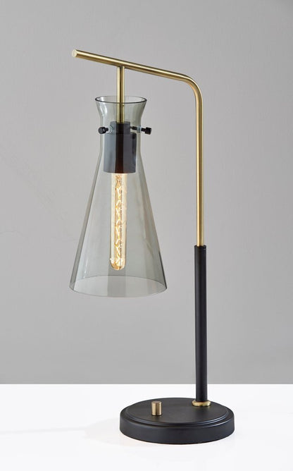 24" Black and Gold Metal Desk Lamp With Light Gray Cone Shade HomeRoots