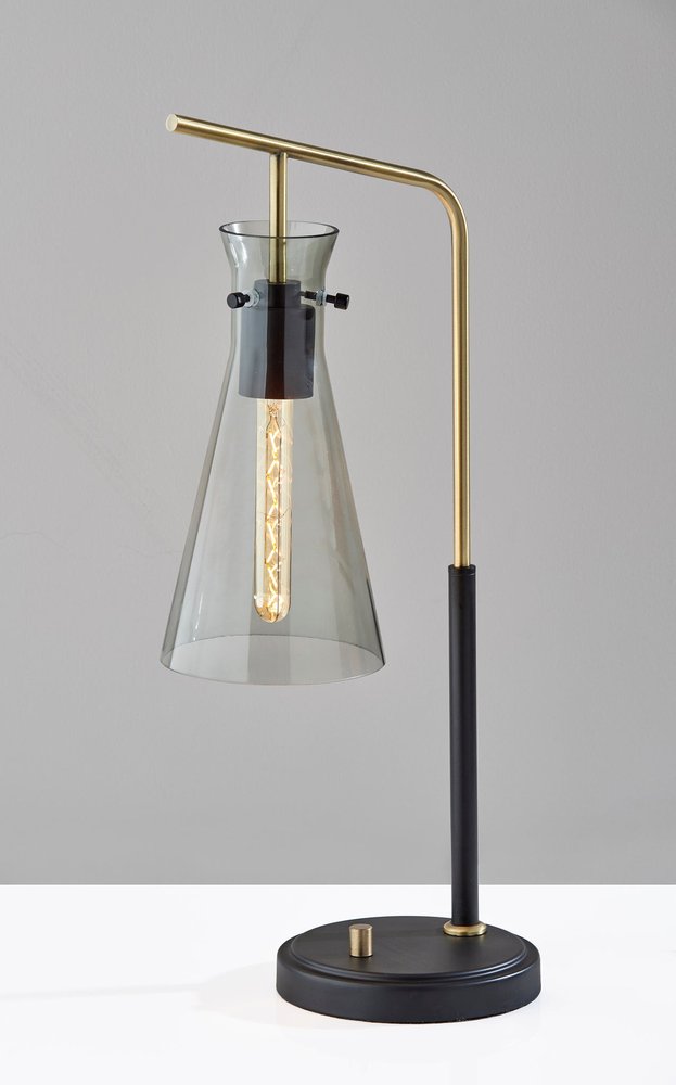24" Black and Gold Metal Desk Lamp With Light Gray Cone Shade — view 2