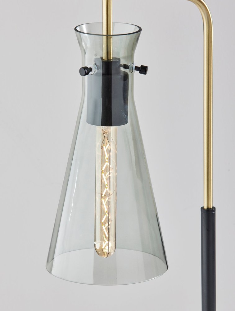 24" Black and Gold Metal Desk Lamp With Light Gray Cone Shade — view 3