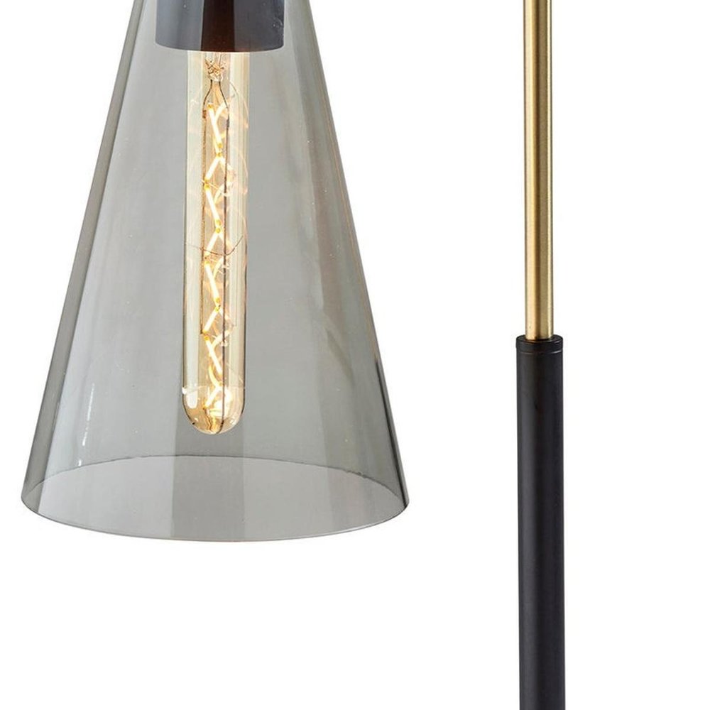 24" Black and Gold Metal Desk Lamp With Light Gray Cone Shade — view 8