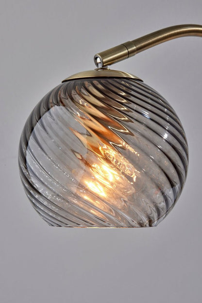 19" Antiqued Brass Metal Desk Lamp With Light Gray Swirl Globe Shade HomeRoots