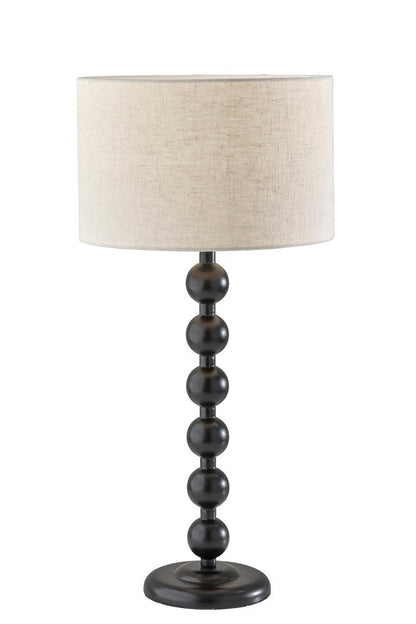 28" Black Solid Wood Candlestick Table Lamp With Off White Drum Shade HomeRoots