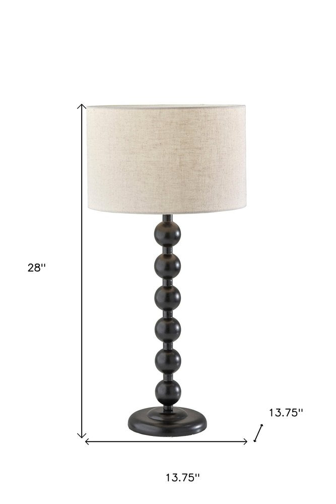 28" Black Solid Wood Candlestick Table Lamp With Off White Drum Shade — view 2