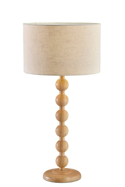 28" Brown Solid Wood Candlestick Table Lamp With Off White Drum Shade HomeRoots