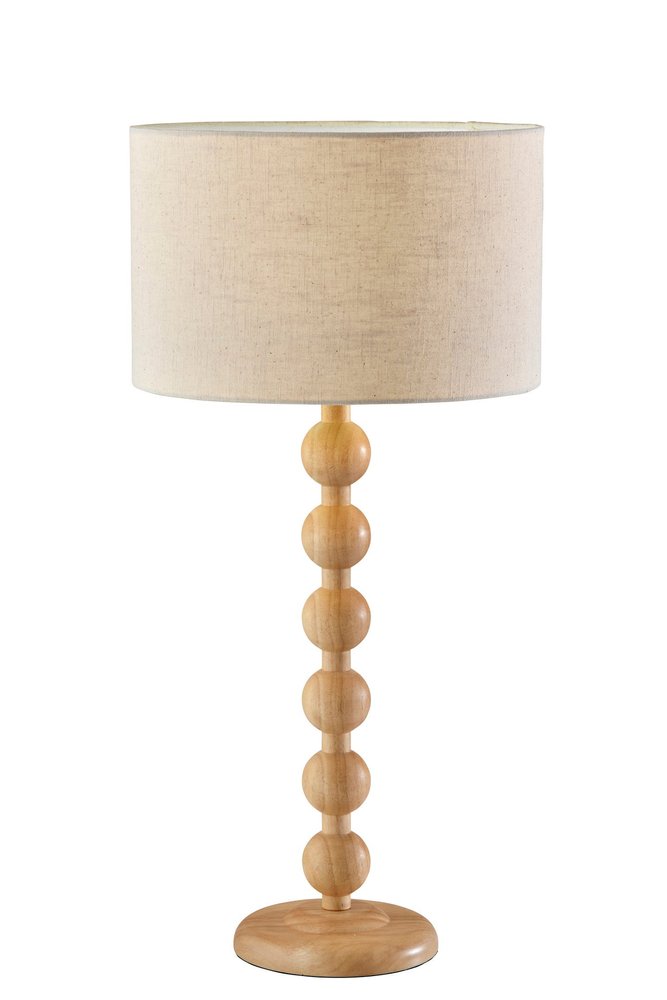 28" Brown Solid Wood Candlestick Table Lamp With Off White Drum Shade — view 1
