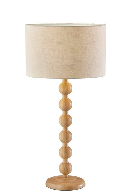 28" Brown Solid Wood Candlestick Table Lamp With Off White Drum Shade HomeRoots