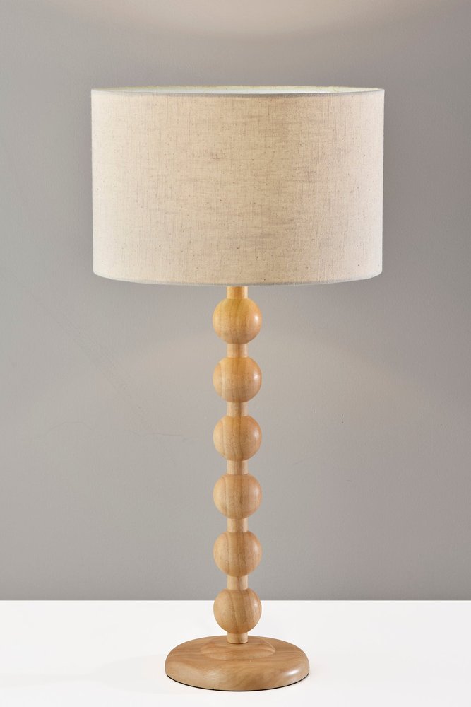 28" Brown Solid Wood Candlestick Table Lamp With Off White Drum Shade — view 2