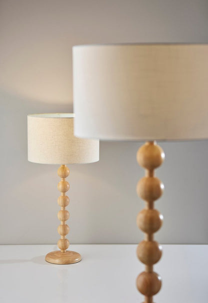 28" Brown Solid Wood Candlestick Table Lamp With Off White Drum Shade HomeRoots