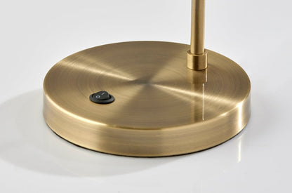18" Antiqued Brass Metal Cylinder Desk Table Lamp With Gray Globe Shade With Starling LED Bulb HomeRoots