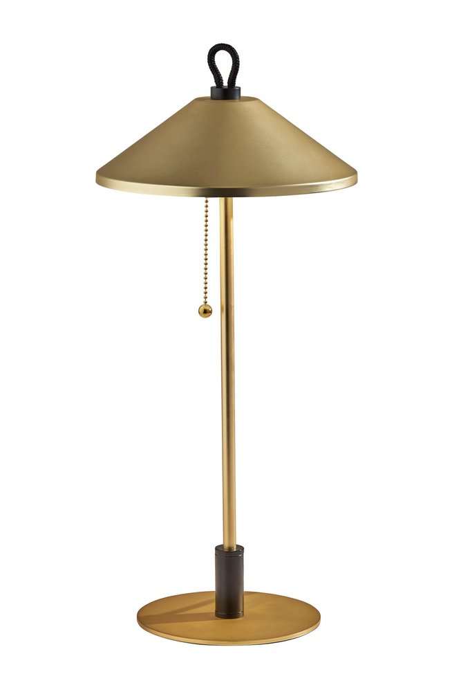 20" Black and Gold Metal Two Light Candlestick LED Table Lamp With Brass Cone Shade — view 1