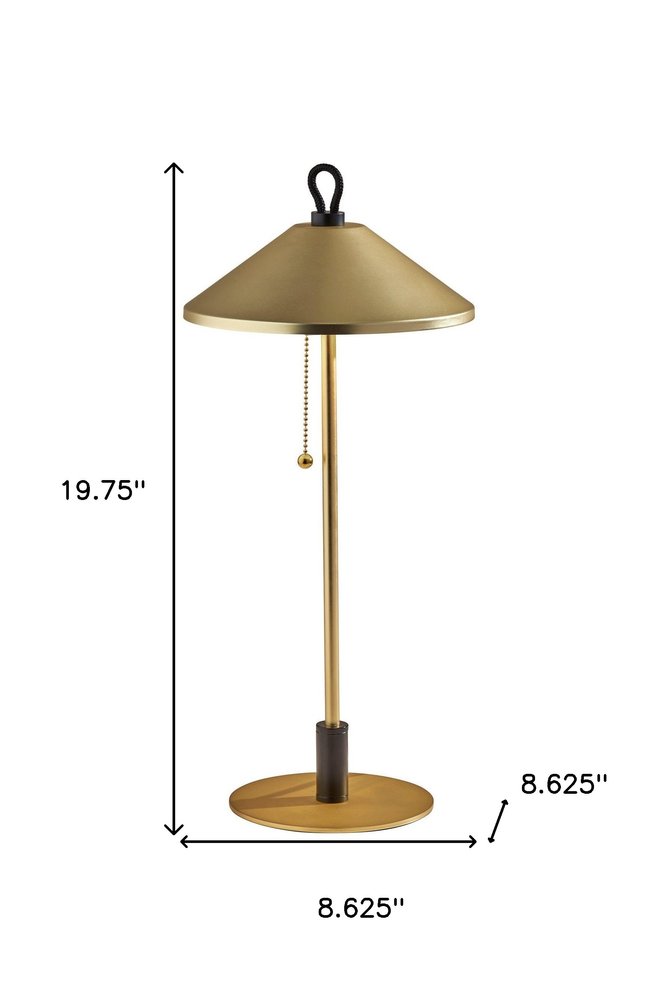 20" Black and Gold Metal Two Light Candlestick LED Table Lamp With Brass Cone Shade — view 6
