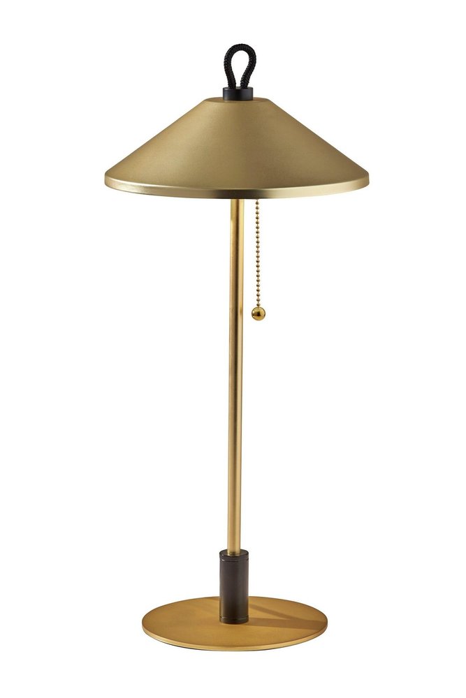 20" Black and Gold Metal Two Light Candlestick LED Table Lamp With Brass Cone Shade HomeRoots