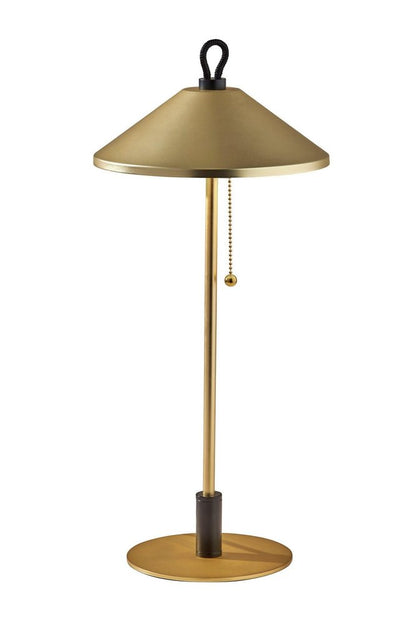 20" Black and Gold Metal Two Light Candlestick LED Table Lamp With Brass Cone Shade HomeRoots