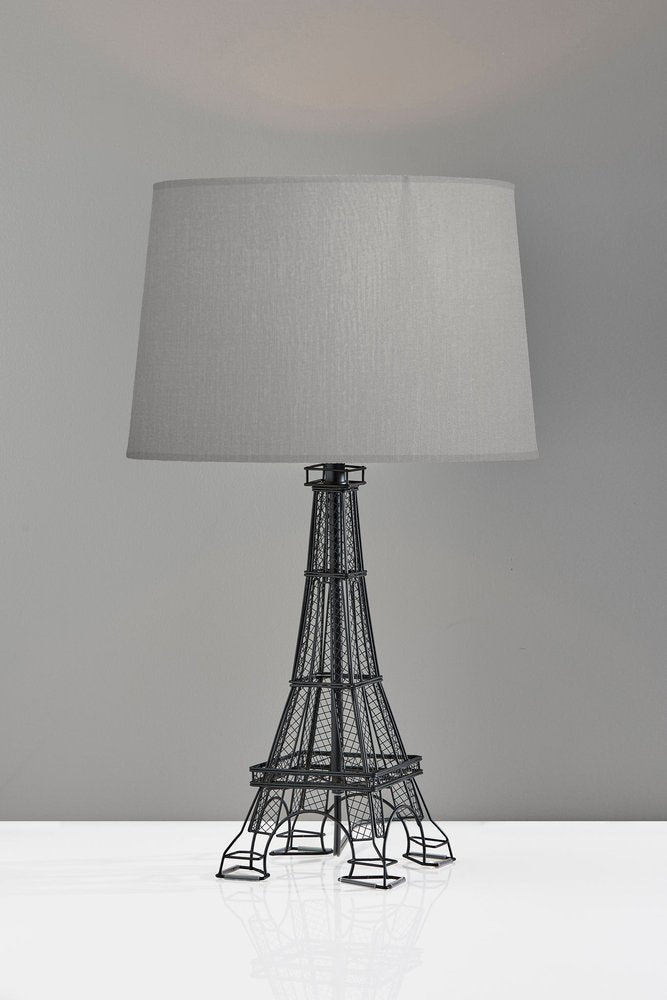 25" Black Acrylic Paris Desk Table Lamp With Gray Drum Shade — view 1