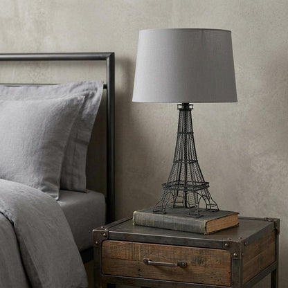25" Black Acrylic Paris Desk Table Lamp With Gray Drum Shade HomeRoots