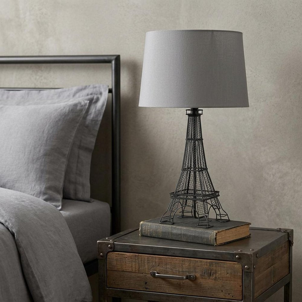 25" Black Acrylic Paris Desk Table Lamp With Gray Drum Shade HomeRoots