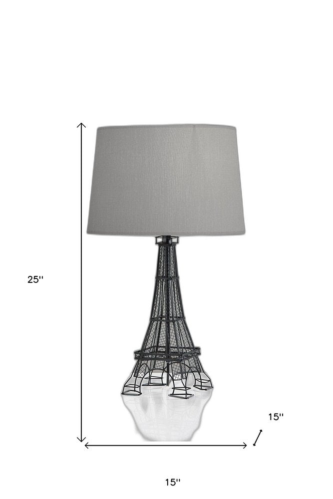 25" Black Acrylic Paris Desk Table Lamp With Gray Drum Shade HomeRoots