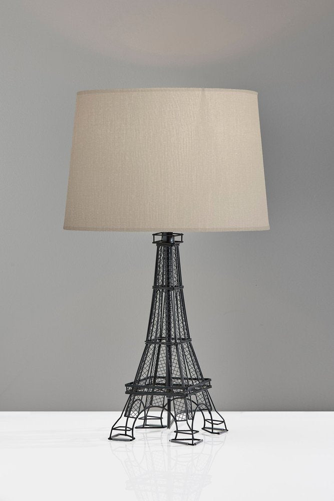 25" Black Acrylic Paris Desk Table Lamp With White Drum Shade — view 1