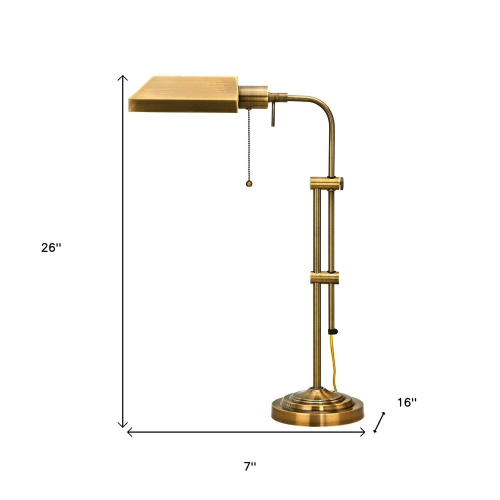26" Bronze Metal Adjustable Table Lamp With Antiqued Brass Rectangular Shade — view 2