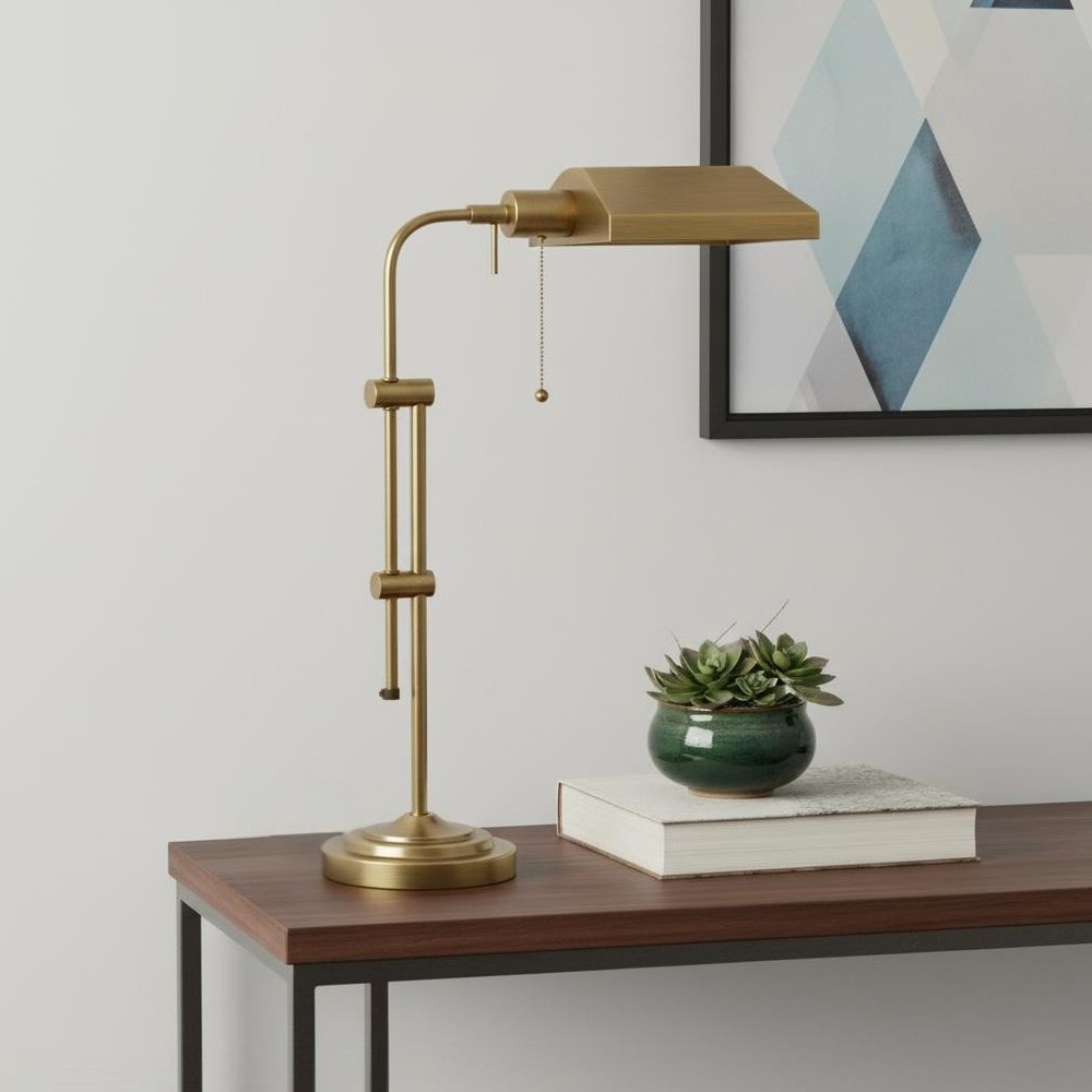 26" Bronze Metal Adjustable Table Lamp With Antiqued Brass Rectangular Shade — view 6