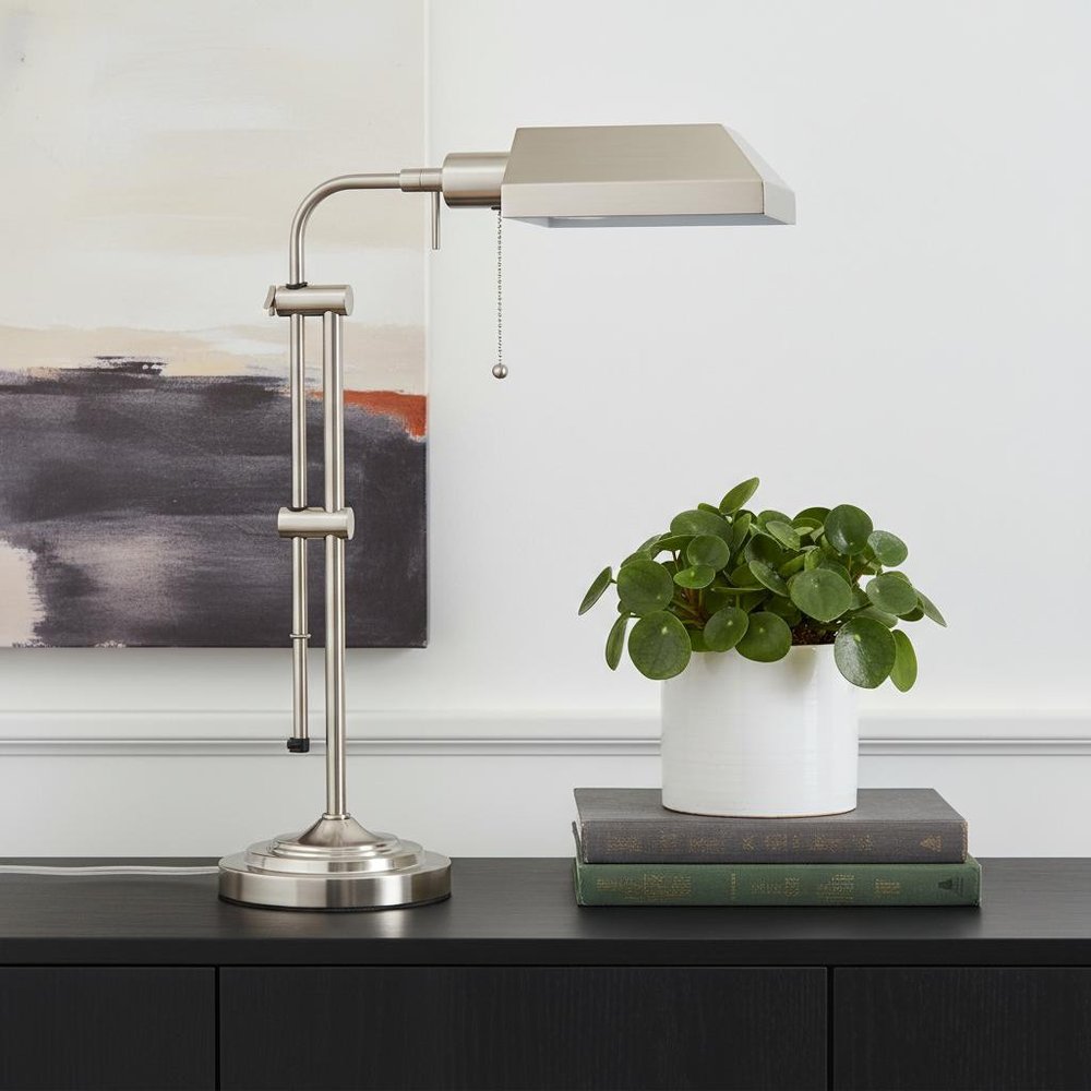 26" Nickel Metal Adjustable Table Lamp With Nickel Rectangular Shade HomeRoots
