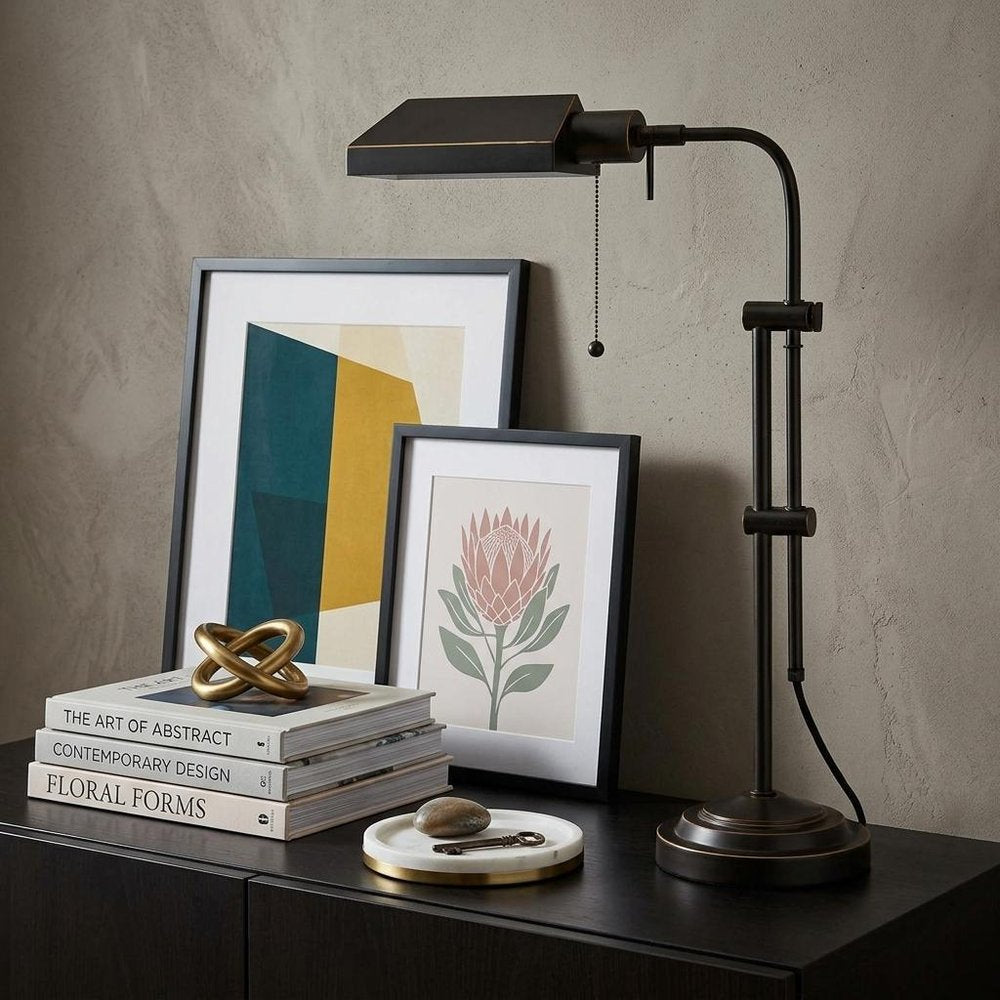26" Bronze Metal Adjustable Table Lamp With Bronze Rectangular Shade — view 5