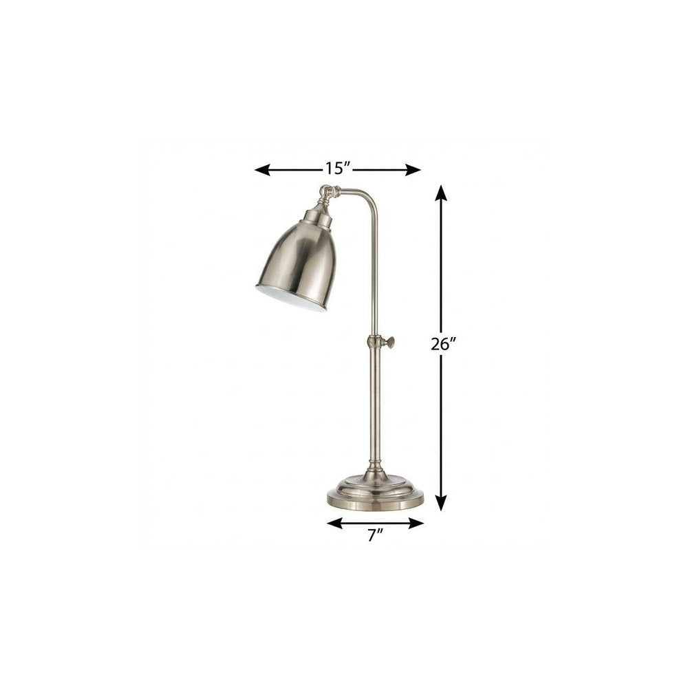 26" Nickel Metal Adjustable Table Lamp With Nickel Dome Shade HomeRoots