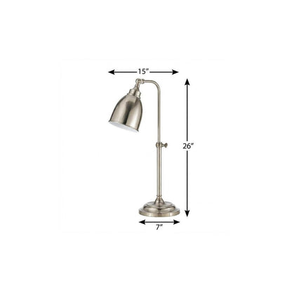 26" Nickel Metal Adjustable Table Lamp With Nickel Dome Shade HomeRoots