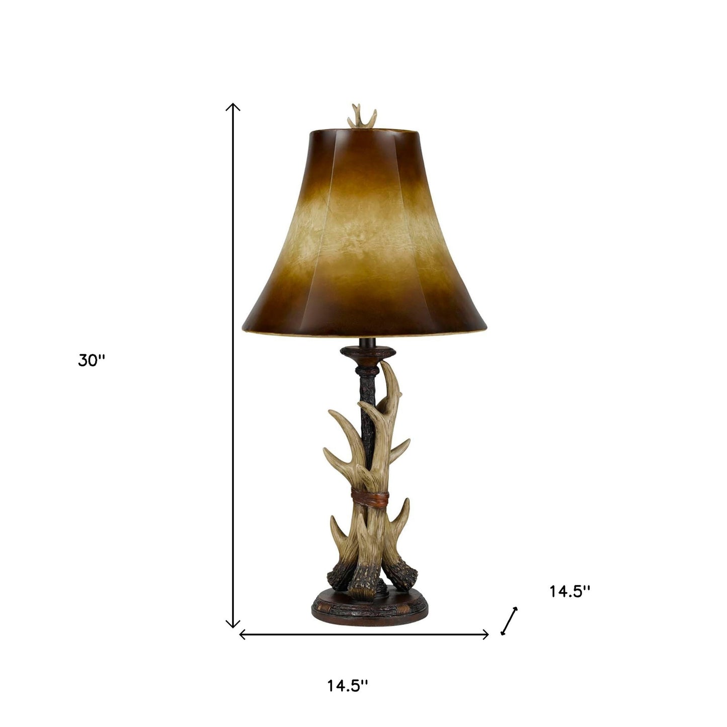 30" Brown Antlers Table Lamp With Two Tone Brown Bell Shade