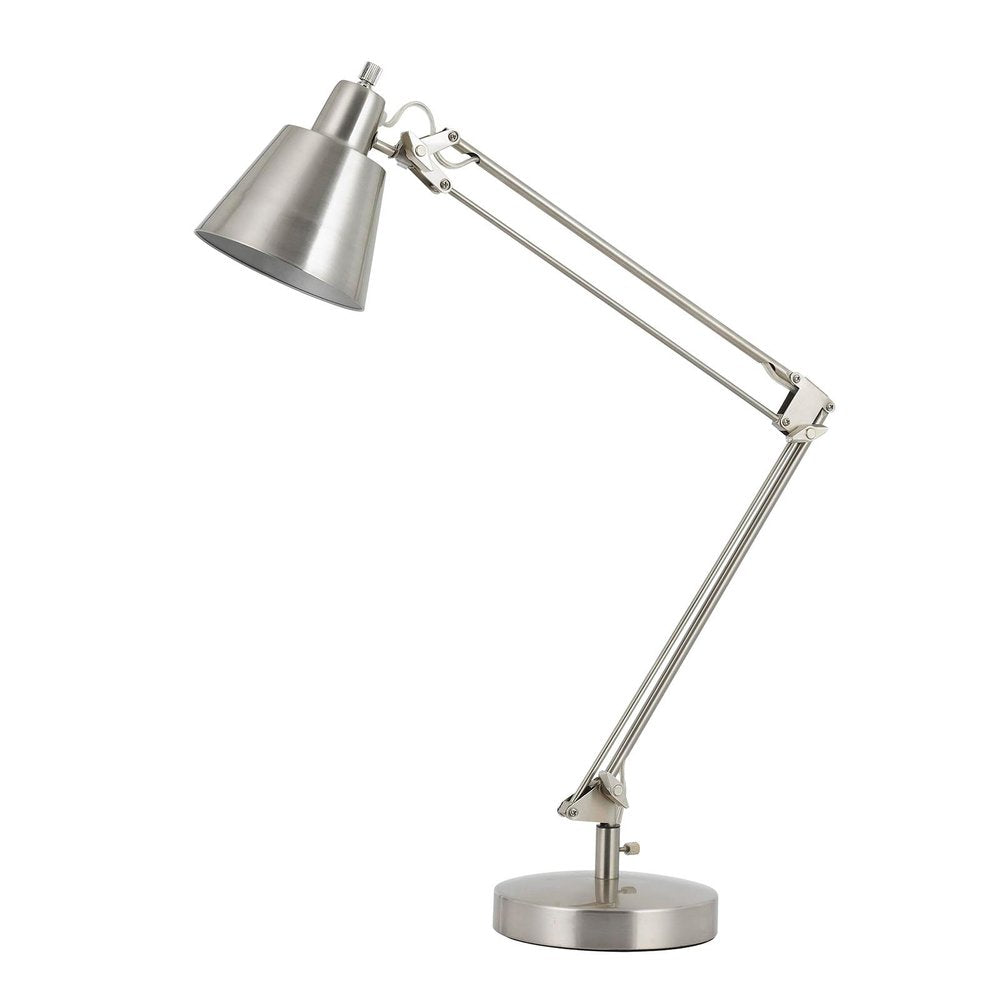 27" Nickel Metal Desk Table Lamp With Nickel Cone Shade HomeRoots