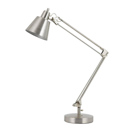 27" Nickel Metal Desk Table Lamp With Nickel Cone Shade HomeRoots