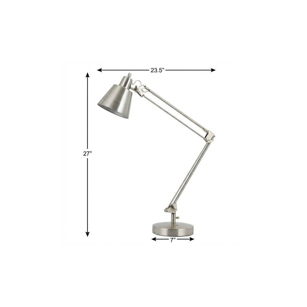 27" Nickel Metal Desk Table Lamp With Nickel Cone Shade HomeRoots
